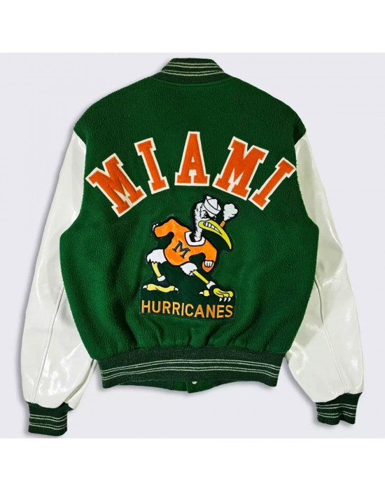 70’s Miami Hurricanes Green and White Varsity Jacket