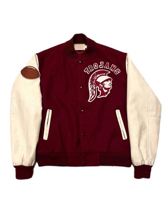 80’s USC Trojans Maroon and White Wool Varsity Jacket