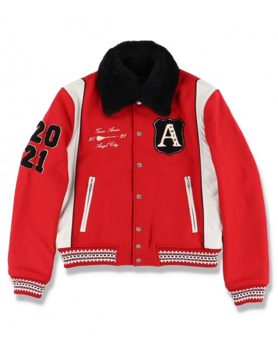 Amiri Always on Point Red Wool Varsity Jacket