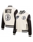 Brooklyn Nets Retro Classic Cream Varsity Wool Jacket