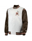 Cleveland Browns Historic Renegade White/Brown Satin Varsity Jacket