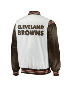 Cleveland Browns Historic Renegade White/Brown Satin Varsity Jacket