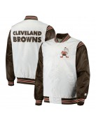 Cleveland Browns Historic Renegade White/Brown Satin Varsity Jacket