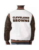 Cleveland Browns Historic Renegade White/Brown Satin Varsity Jacket