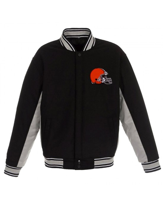 Cleveland Browns Varsity Black and Gray Wool Jacket