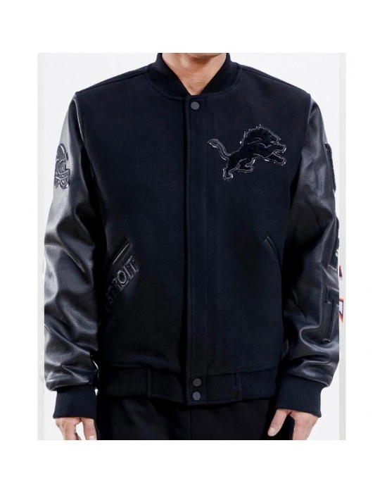 Detroit Lions Letterman Varsity Black Jacket