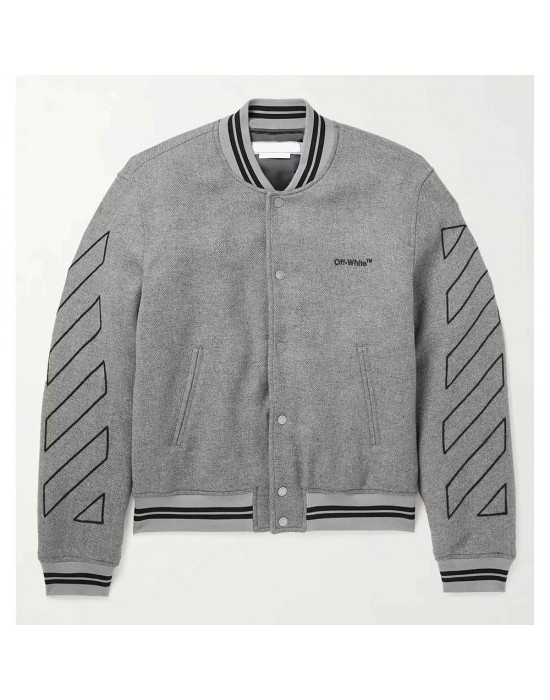 Grey Off White Varsity Wool Jacket