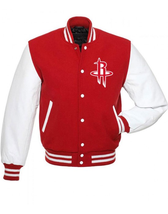 Houston Rockets NBA Letterman Red and White Jacket