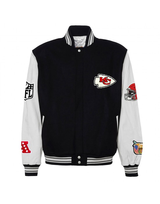 JH Kansas City Chiefs Varsity Black and White Jacket