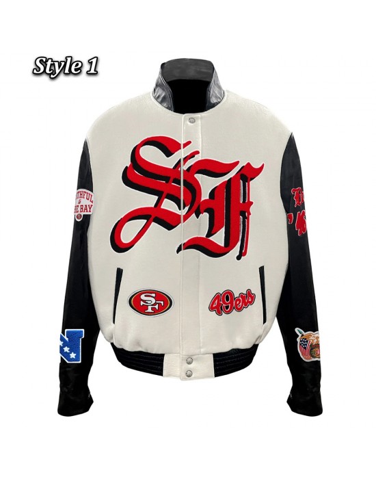 JH San Francisco 49ers Varsity White and Black Jacket