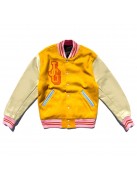 John Geiger Gold and Beige Varsity Jacket