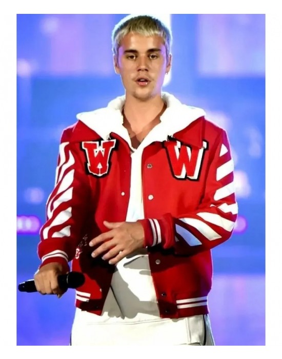 Justin Bieber Red Varsity Jacket