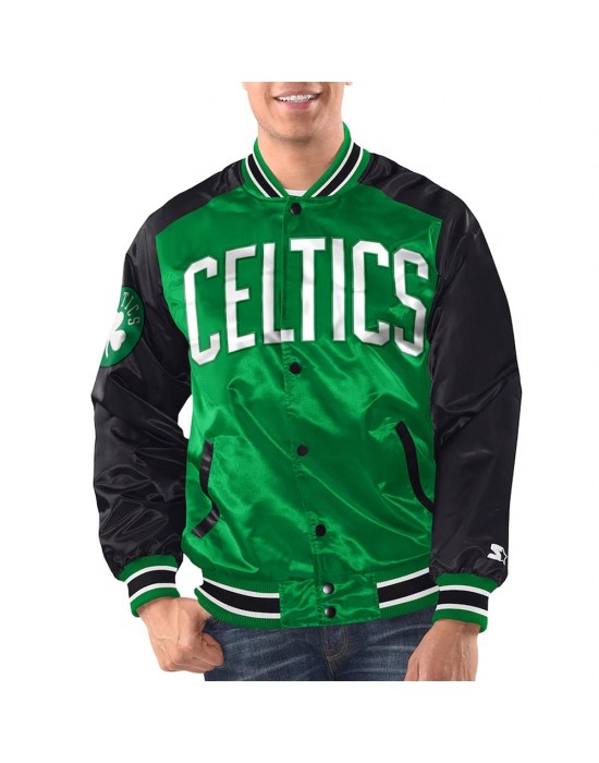 Kelly Green/Black Boston Celtics Renegade Varsity Satin Jacket