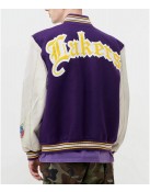 LA Lakers Letterman Purple Wool and White Leather Jacket