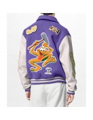 LV Purple and White Cartoon Wool Varsity Jacket