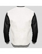 Men's Black Leather and White Fleece Varsity Jacket