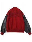 Men’s Embroidered Hip Hop Wool Varsity Jacket with Leather Sleeve