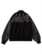 Men’s Embroidered Hip Hop Wool Varsity Jacket with Leather Sleeve