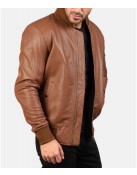 Men’s MA-1 Flight Brown Leather Bomber Jacket