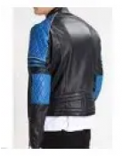 Men’s Quilted Biker Stylish Black and Blue Leather Jacket