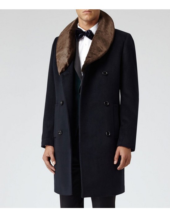 Men’s Reiss Brody Navy Blue Coat with Shawl Collar