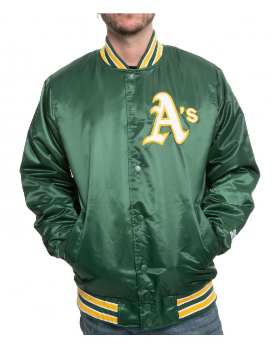 Men’s Starter Oakland A’s Green Satin Bomber Jacket