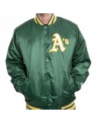 Men’s Starter Oakland A’s Green Satin Bomber Jacket