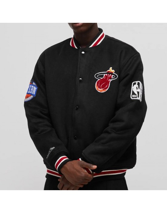 Miami Heat Hardwood Classics Black Varsity Wool Jacket