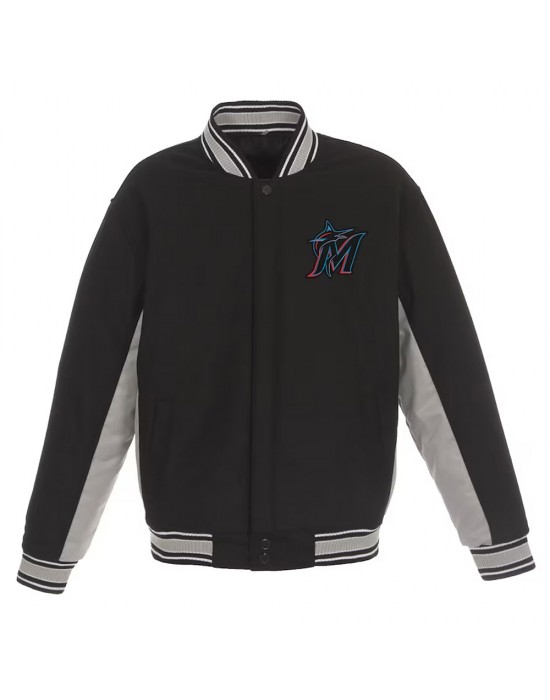 Miami Marlins Accent Varsity Black Wool Jacket