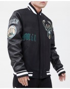 Milwaukee Bucks Old English Black Wool Varsity Jacket