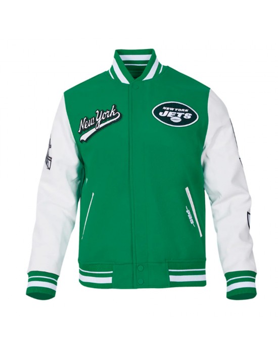 NY Jets Script Tail Classic Rib Varsity Jacket