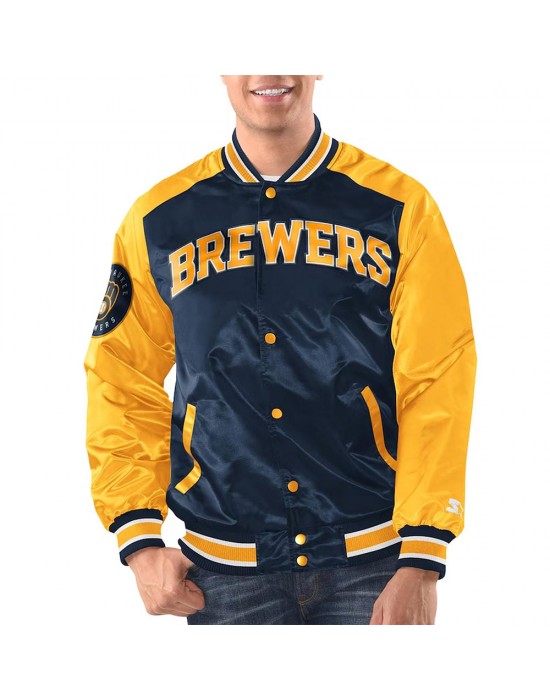 Navy/Gold Milwaukee Brewers Renegade Varsity Satin Jacket