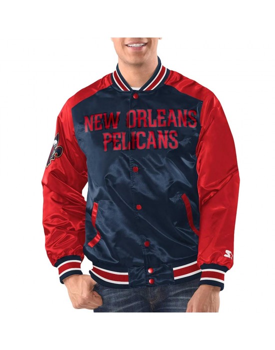 Navy/Red New Orleans Pelicans Renegade Varsity Satin Jacket