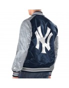 Navy/Silver New York Yankees Renegade Varsity Satin Jacket