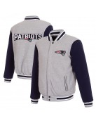 New England Patriots Varsity Gray and Navy Wool Jacket