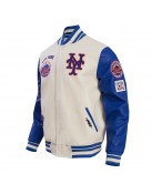 New York Mets Retro Classic Off White & Blue Varsity Jacket