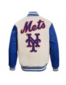 New York Mets Retro Classic Off White & Blue Varsity Jacket