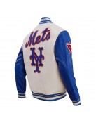 New York Mets Retro Classic Off White & Blue Varsity Jacket