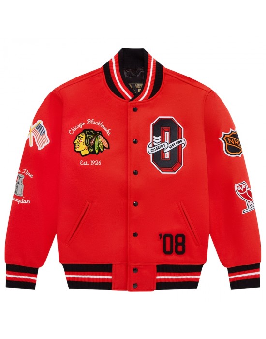 OVO Chicago Blackhawks Red Varsity Jacket