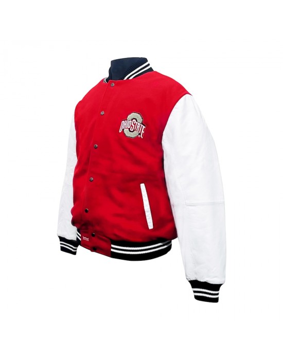 Ohio State Buckeyes Red & White Full-Snap Wool Jacket