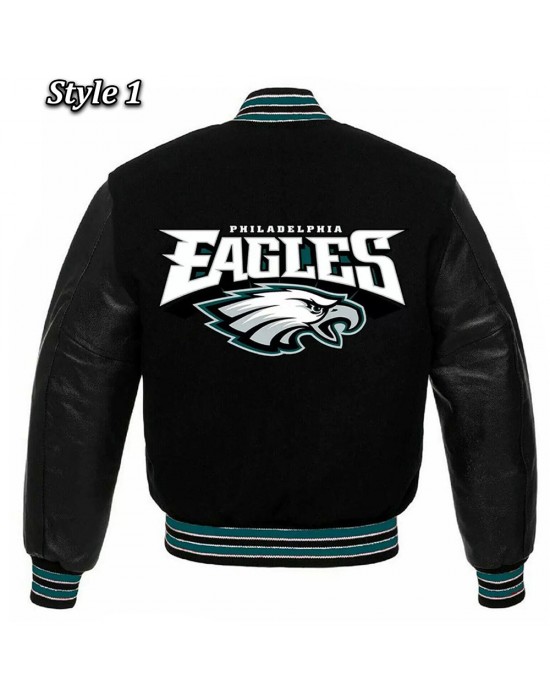 Philadelphia Eagles Black Wool and Leather Jacket