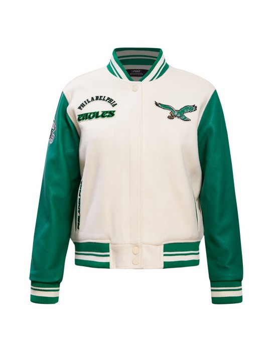 Philadelphia Eagles Retro Classic Cream And Green Varsity Jacket