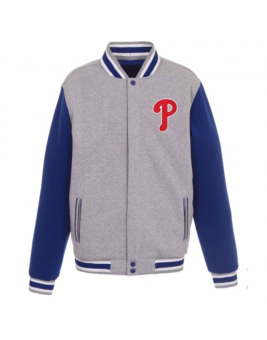 Philadelphia Phillies Gray and Royal Varsity Wool Jacket