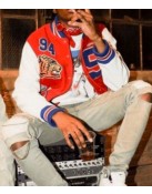 Playboi Carti Supreme Tiger Letterman Red and White Jacket