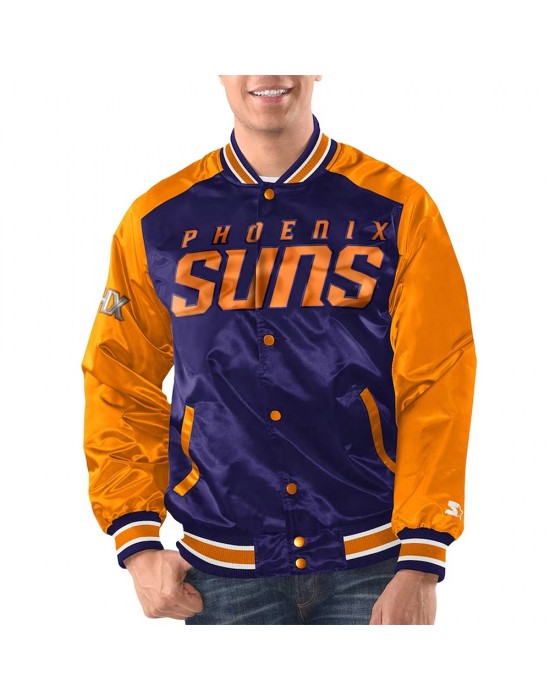 Purple/Orange Phoenix Suns Renegade Varsity Satin Jacket