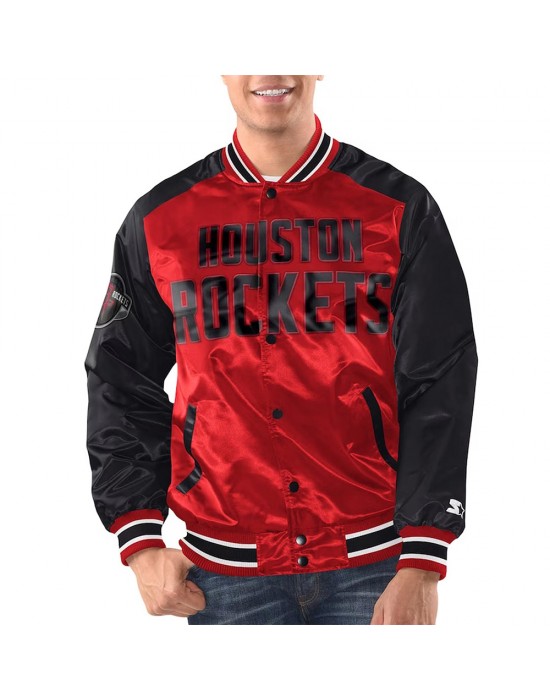 Red/Black Houston Rockets Renegade Varsity Satin Jacket