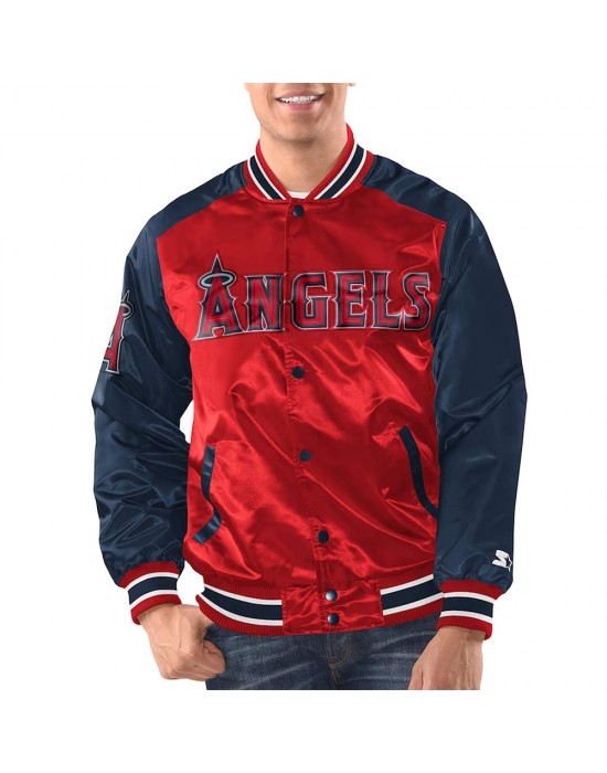 Red/Navy LA Angels Renegade Varsity Satin Jacket