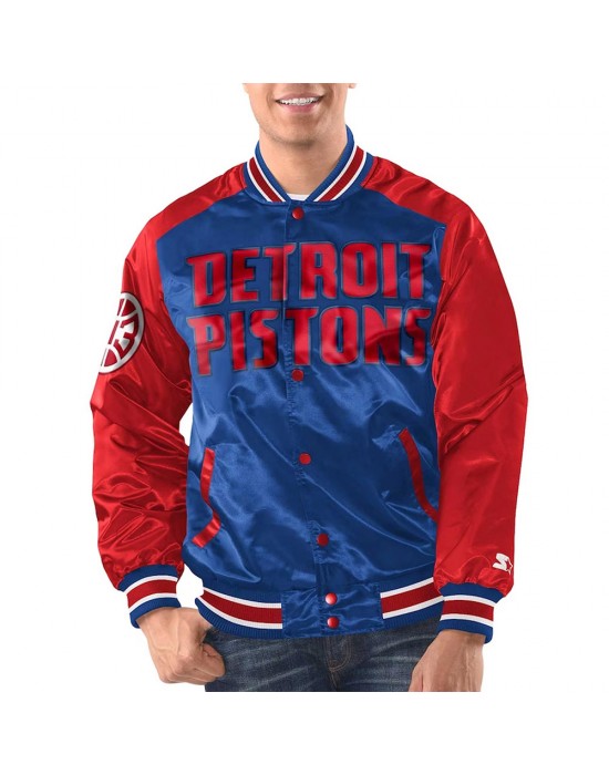 Royal/Red Detroit Pistons Renegade Varsity Satin Jacket