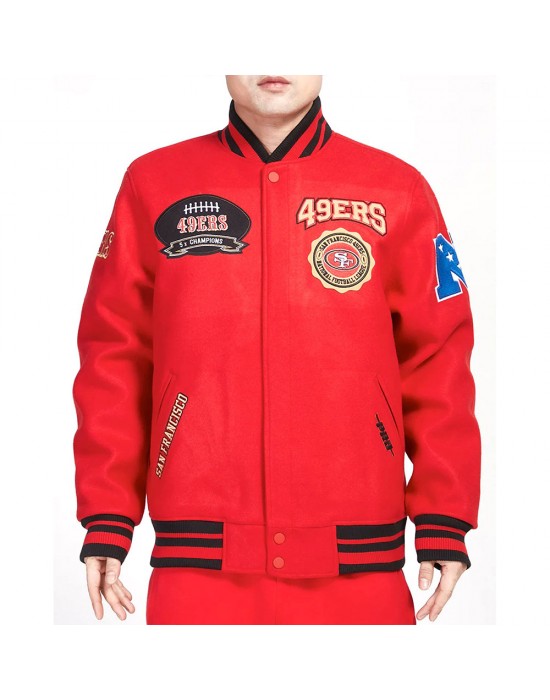 San Francisco 49ers Crest Emblem Rib Varsity Wool Jacket