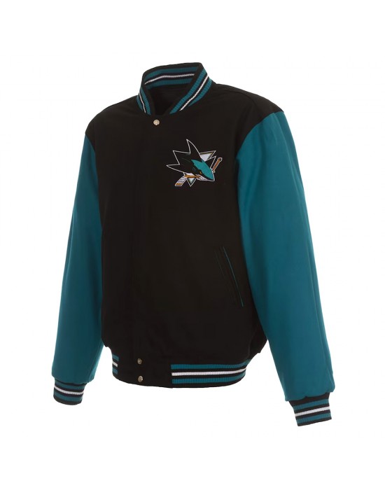 San Jose Sharks Teal and Black Varsity Wool Jacket